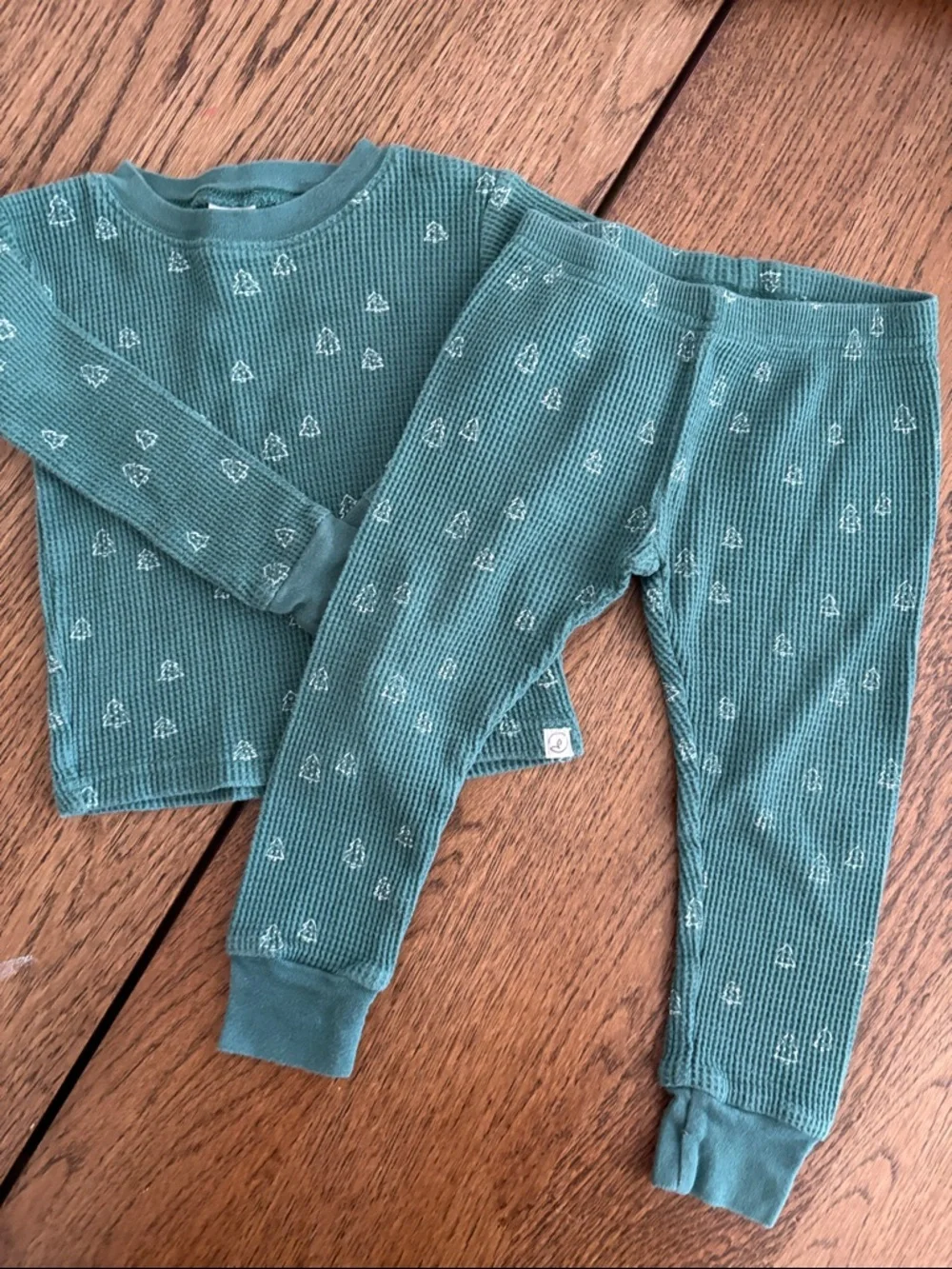 Little Planet Organic Christmas Tree Waffle Knit Pajama Set Organic Cotton